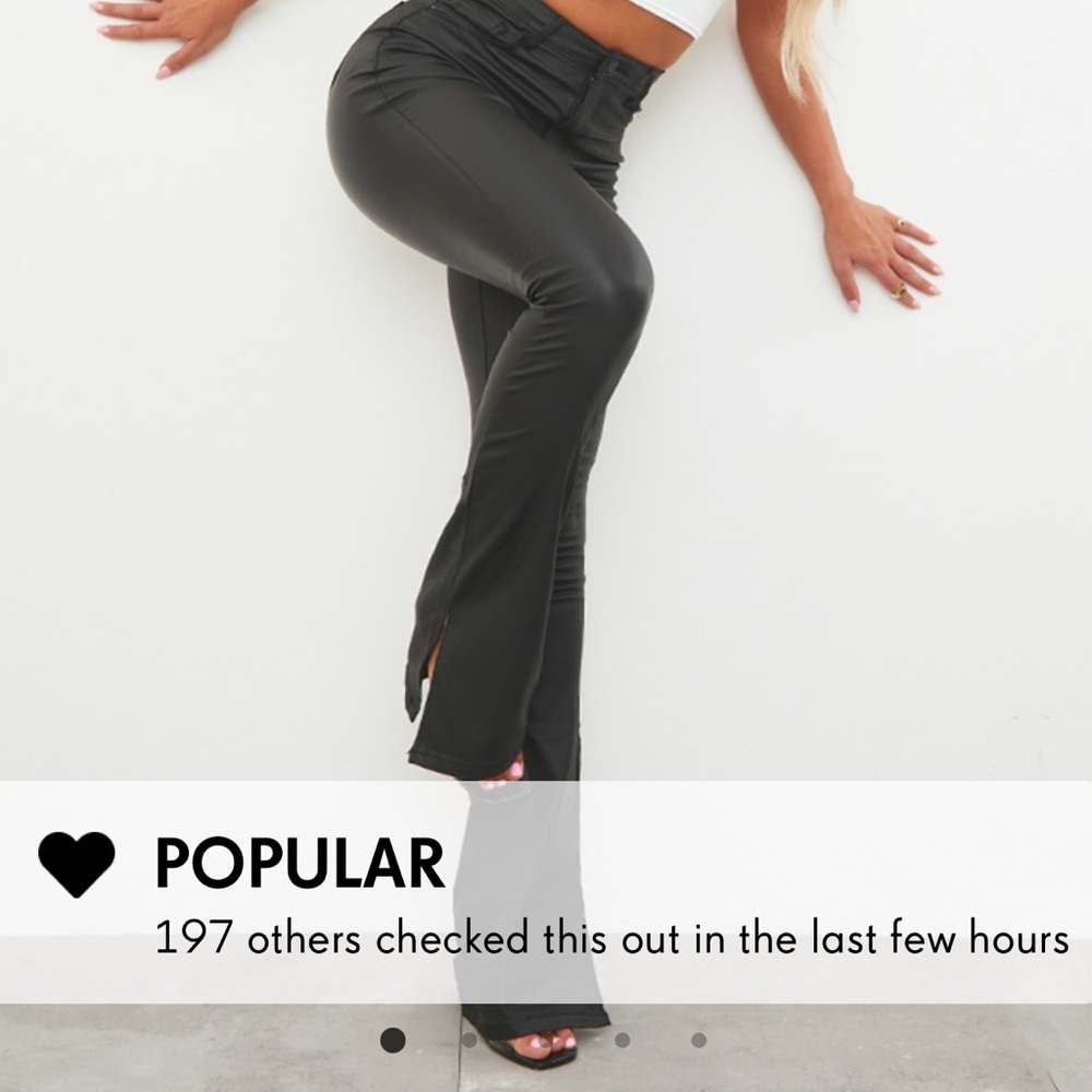 Black Coated Denim Split Hem Flares